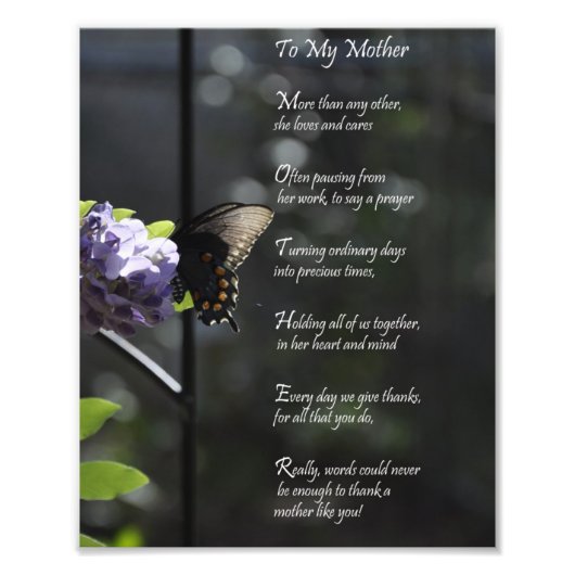 Lovely Butterfly "Mijn moeder" Dank je gedicht Foto Afdruk (Voorkant)