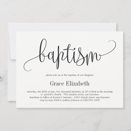 Lovely Calligraphy Baptism Invitation Kaart (Voorkant)