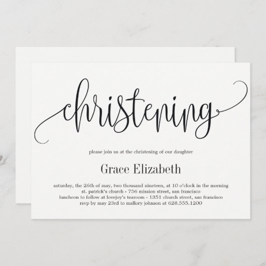 Lovely Calligraphy Christening Uitnodiging (Voorkant / Achterkant)