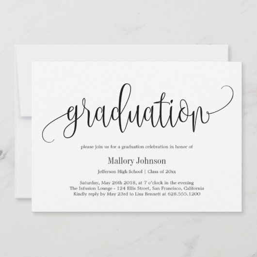 Lovely Calligraphy EDITABLE COLOR Graduparty Kaart (Voorkant)
