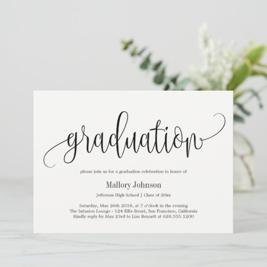 Lovely Calligraphy EDITABLE COLOR Graduparty Kaart (Staand voorkant)