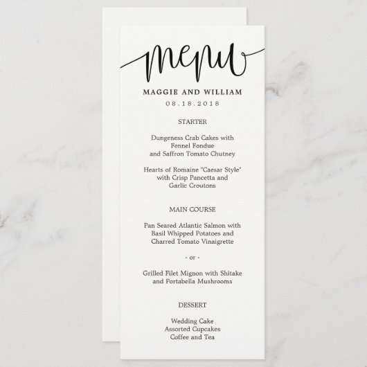 Lovely Calligraphy Menu Card (Voorkant / Achterkant)