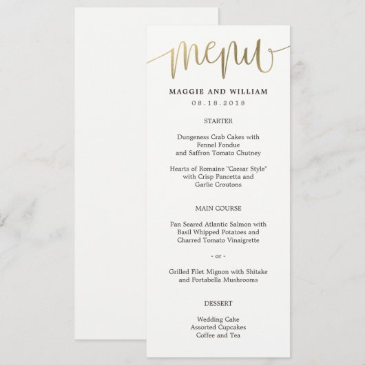 Lovely Calligraphy Menu Card Faux Gold (Voorkant / Achterkant)