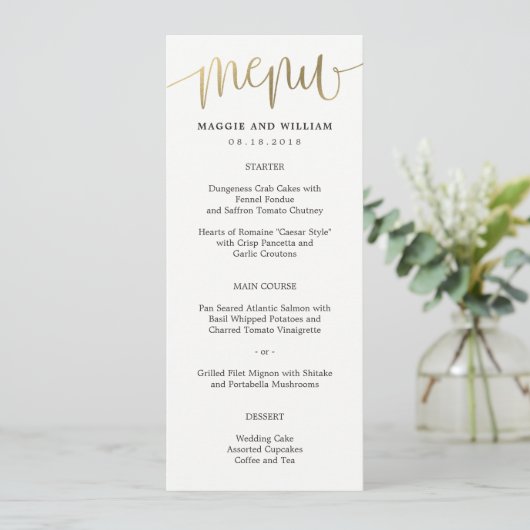 Lovely Calligraphy Menu Card Faux Gold (Staand voorkant)