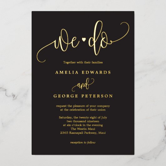 Lovely Calligraphy Real Folie Wedding Invitation f Folie Uitnodiging (Voorkant)