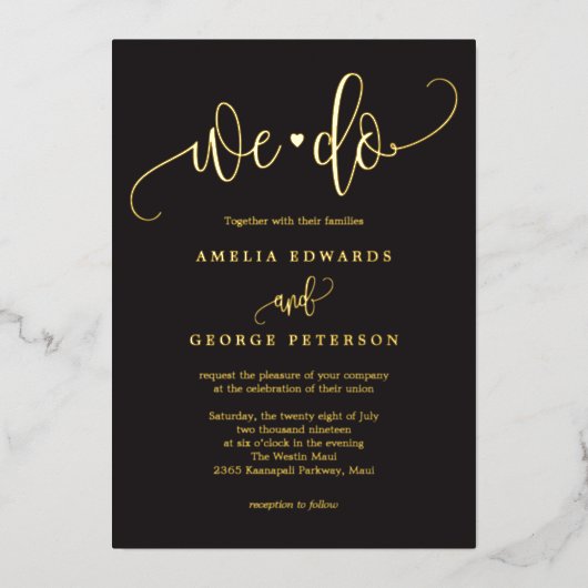 Lovely Calligraphy Real Folie Wedding Invitation f Uitnodiging (Voorkant)