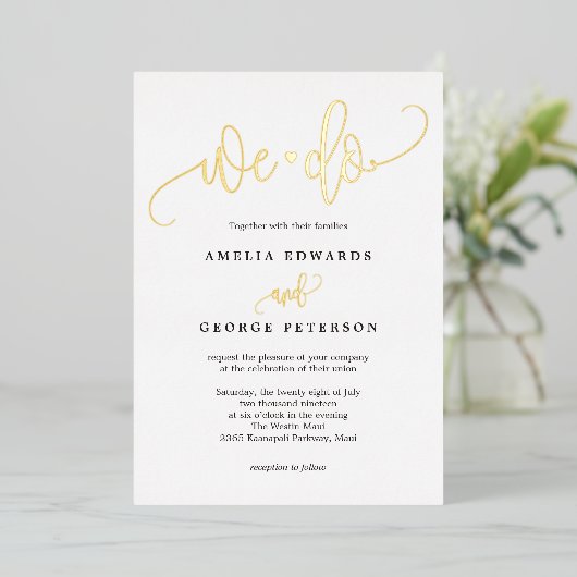 Lovely Calligraphy Real Folie Wedding Invitation Folie Uitnodiging (Staand Voorkant)