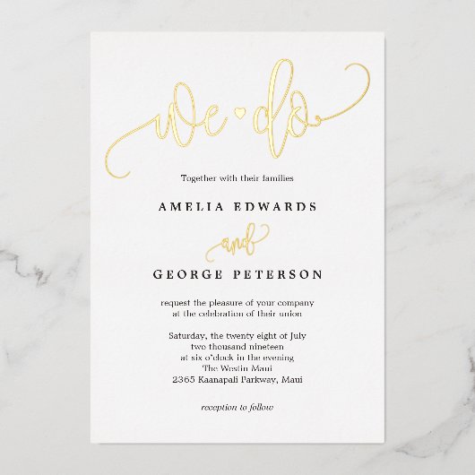 Lovely Calligraphy Real Folie Wedding Invitation Uitnodiging (Voorkant)