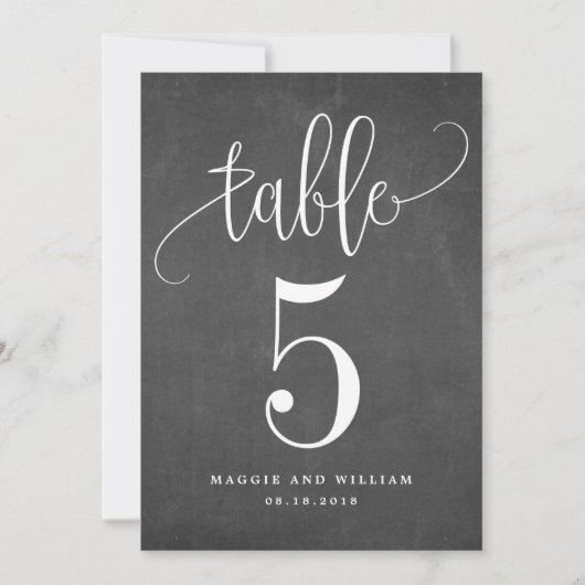 Lovely Calligraphy Table Number Card Chalk Kaart (Voorkant)