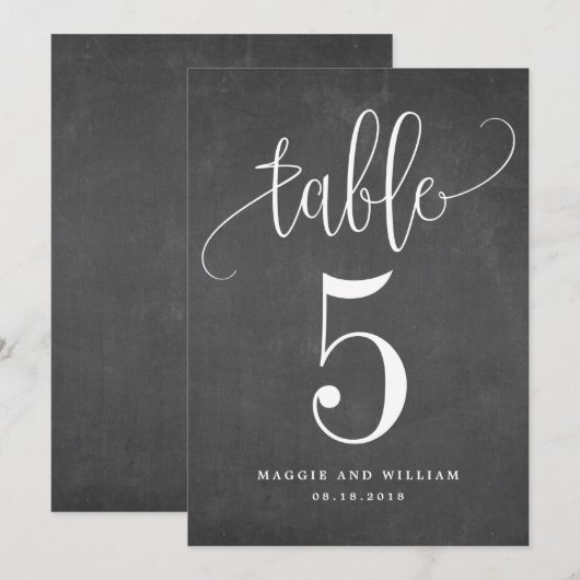 Lovely Calligraphy Table Number Card Chalk Kaart (Voorkant / Achterkant)