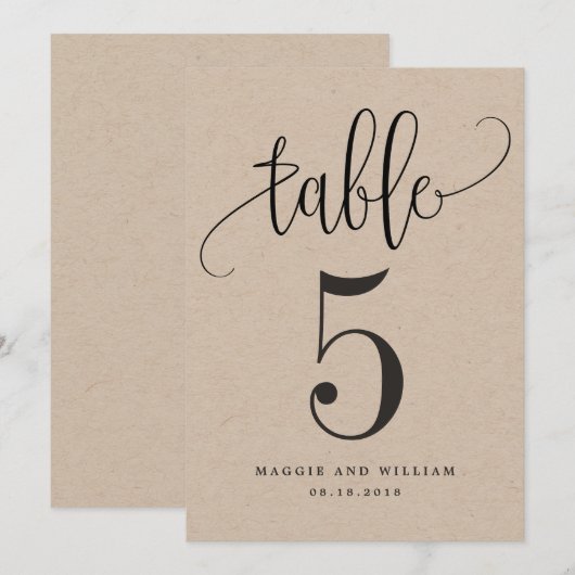 Lovely Calligraphy Table Number Card Kraft Kaart (Voorkant / Achterkant)
