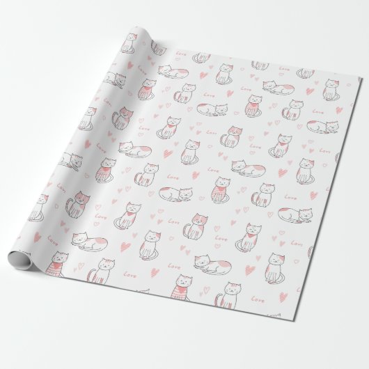 Lovely Cat Pattern Design Wrapping Paper Cadeaupapier (Uitgerold)