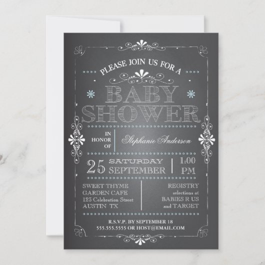 Lovely Chalkboard Baby Boy Shower Uitnodiging (Voorkant)