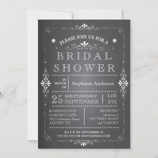 Lovely Chalkboard Bridal Shower Uitnodiging (Voorkant)