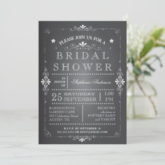 Lovely Chalkboard Bridal Shower Uitnodiging (Staand voorkant)