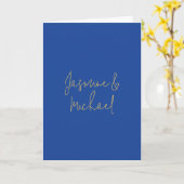 Lovely Chic Calligraphy Couple Names Blue & Gold Kaart (Gele Bloem)