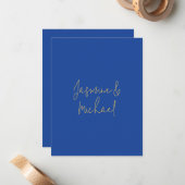 Lovely Chic Calligraphy Couple Names Blue & Gold Notitiekaartje (Voorkant / Achterkant in situ)