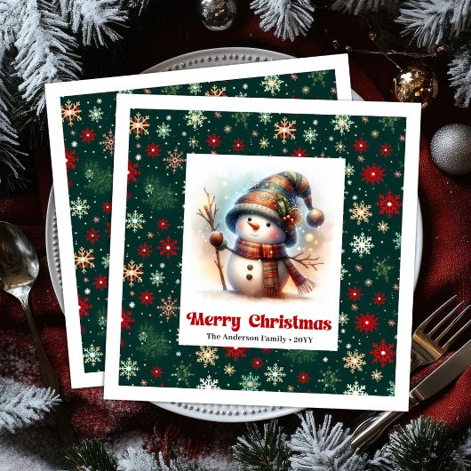 Lovely Christmas Snowman Napkins Editable Custom  Servet