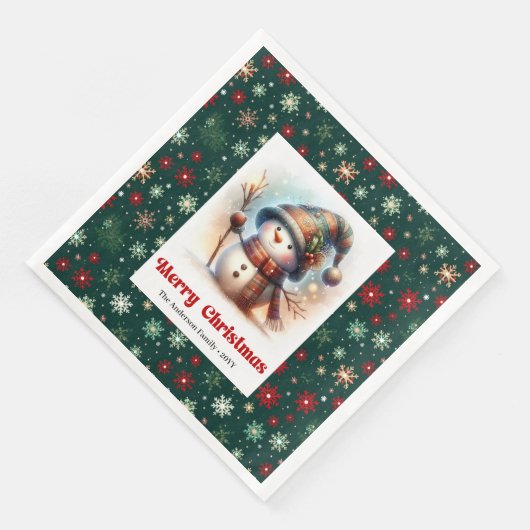 Lovely Christmas Snowman Napkins Editable Custom  Servet (Hoek)