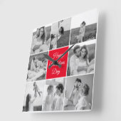 Lovely Collage Couple Photo & Happy Valentines Day Vierkante Klok (Hoek)