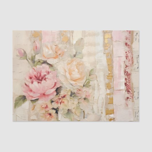 Lovely Collage of Painted Florals on Paper Layers Tissuepapier (Voorkant)