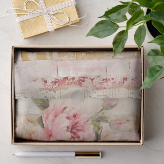 Lovely Collage of Painted Florals on Paper Layers Tissuepapier (Geschenk)