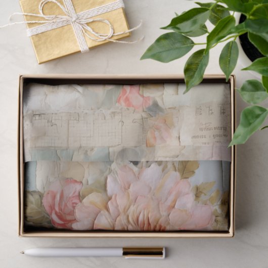 Lovely Collage with Painted Florals on Torn Paper Tissuepapier (Geschenk)