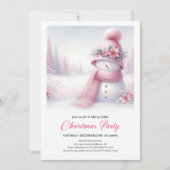 Lovely Coquette Pink Snowman Kids Christmas Invite Kaart (Voorkant)