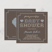 Lovely Cross Stitch Baby shower Uitnodiging - blau (Voorkant / Achterkant)