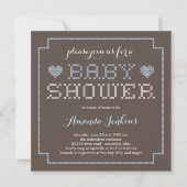 Lovely Cross Stitch Baby shower Uitnodiging - blau (Voorkant)