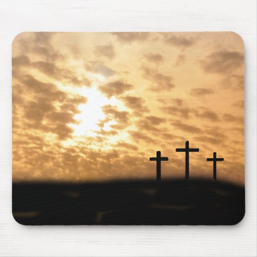 Lovely Crosses and Sunset "He is Risen" Mousepad Muismat (Voorkant)