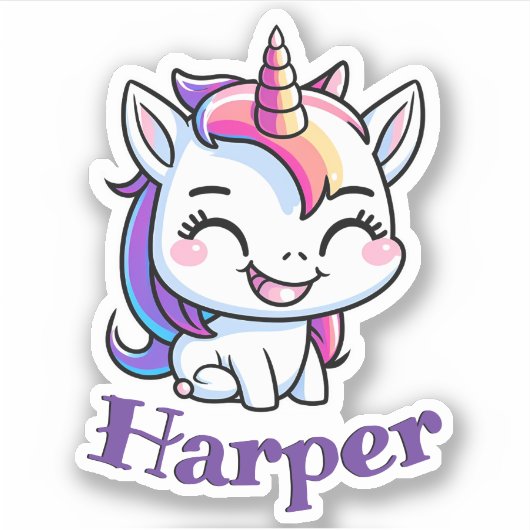 Lovely Custom Name en Joyful Happy Unicorn Sticker (Voorkant)