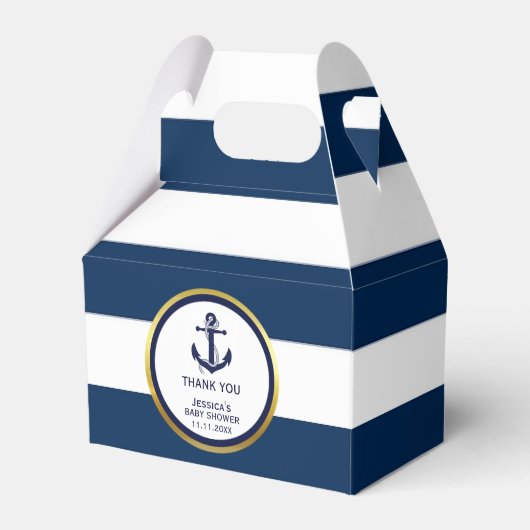Lovely Custom Nautical Navy Blue Gold Baby shower Bedankdoosjes (Voorkant Zijde)