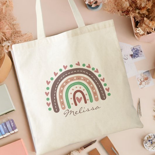 Lovely Cute Boho Rainbow Heart Tote Bag