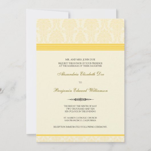Lovely Damask Wedding Invitation (citroen/crème) Kaart (Voorkant)
