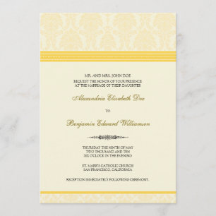Lovely Damask Wedding Invitation (citroen/crème) Kaart
