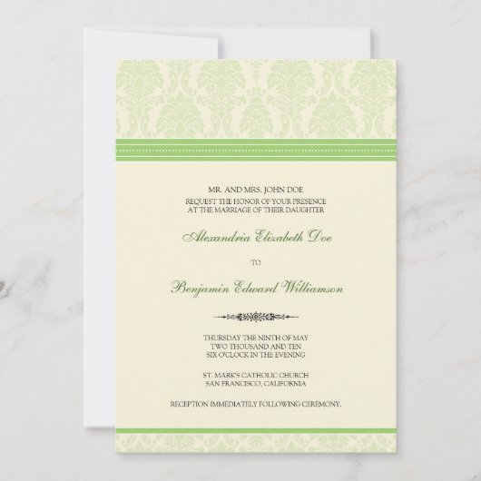 Lovely Damask Wedding Invitation (limoen/crème) Kaart (Voorkant)