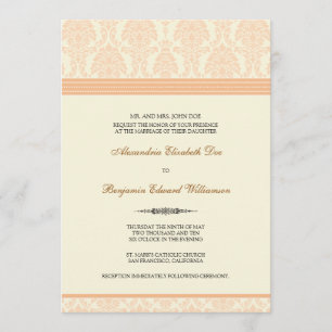 Lovely Damask Wedding Invitation (perzik/crème) Kaart
