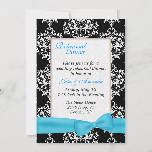Lovely Damask Wedding Rehearsal Dinner Uitnodiging (Voorkant)