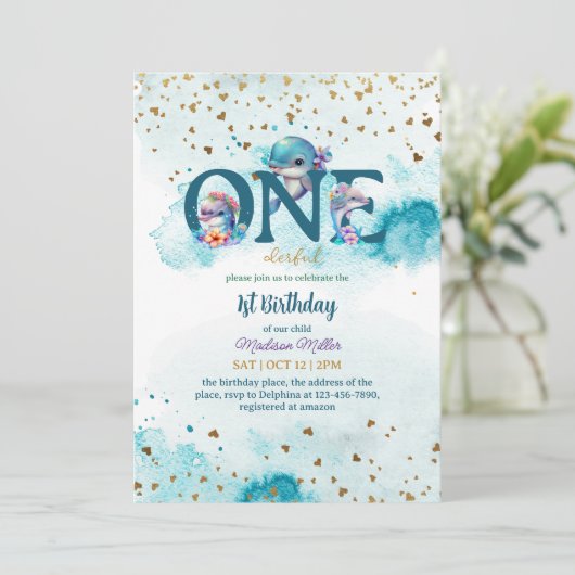 Lovely Dolphin Cute Baby Girl, eerste verjaardag I Kaart (Staand voorkant)