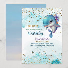 Lovely Dolphin Cute Baby Girl, eerste verjaardag I Kaart