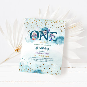 Lovely Dolphin Cute Baby Girl, eerste verjaardag I Kaart