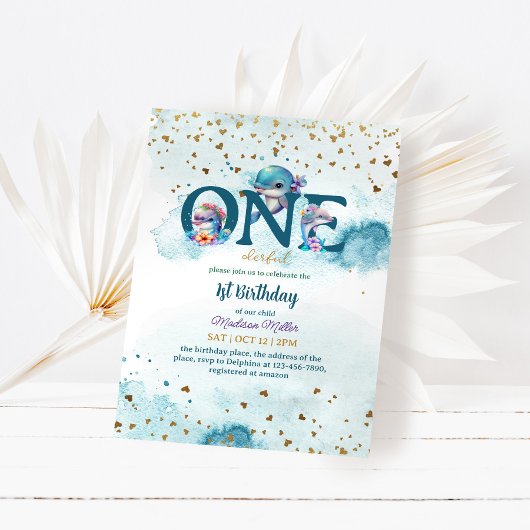 Lovely Dolphin Cute Baby Girl, eerste verjaardag I Kaart