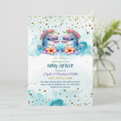 Lovely Dolphin Cute Twin Baby Boy Shower Kaart (Staand voorkant)