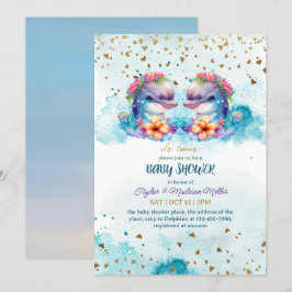 Lovely Dolphin Cute Twin Baby Boy Shower Kaart