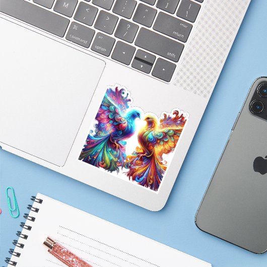 Lovely Doves Love Sticker (Laptop met iPhone)