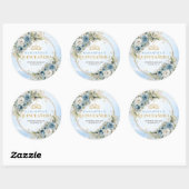 Lovely Dusty Blue Gold Greenery Quinceañera Favor  Ronde Sticker (Vel)