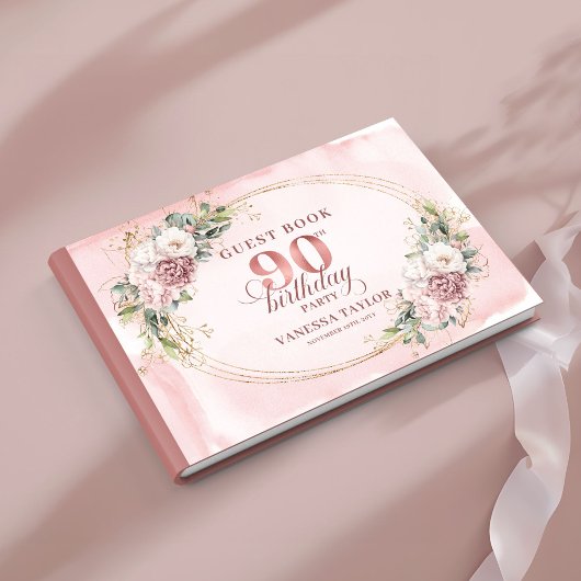 Lovely Dusty Pink Gold Eucalyptus 90th Birthday  Gastenboek