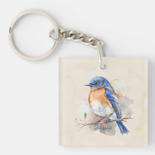 Lovely Eastern Bluebird Oranje Blue Waterverf Sleutelhanger (voorkant)