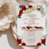 Lovely Elegant Charro Red White Gold Quinceanera Kaart